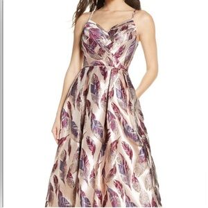 NWT- Elegant Feather Print Gown